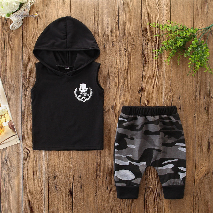 2PCS Toddler Kids Baby Boy Sleeveless Hood