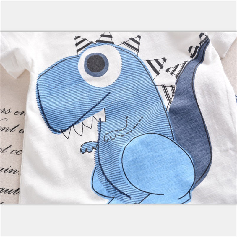 Dinosaur Short Sleeve Stripe Shorts Set
