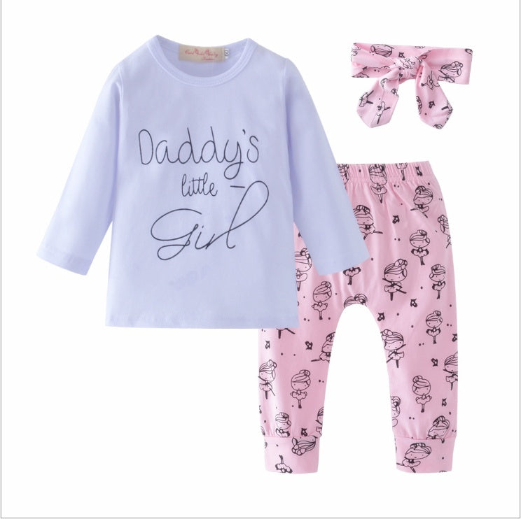Baby Girl - Daddy's Little Girl T-shirt, Pants, Headband Toddler Clothing Set