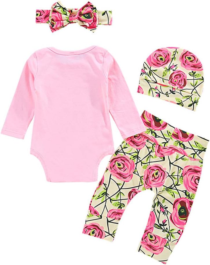ChYoung Baby Girl Clothes Set Newborn Outfit Little Sister Romper Top and Rose Printed Pant and Headband 3 Pieces