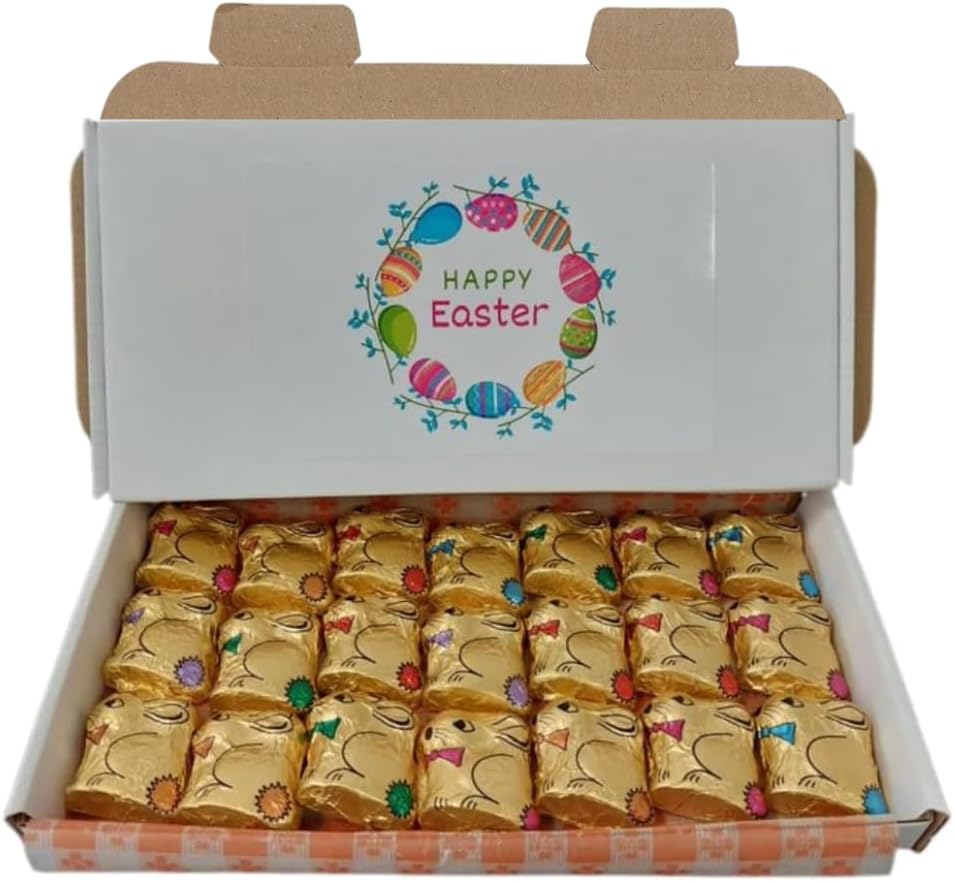 21 x Easter Milk Chocolate Crème Filled Bunnies Foil Easter Gold Bunnies Rabbit Delicious Chocolate Golden Bunnies for Easter Egg Hunts Gifts box for Kids Adult