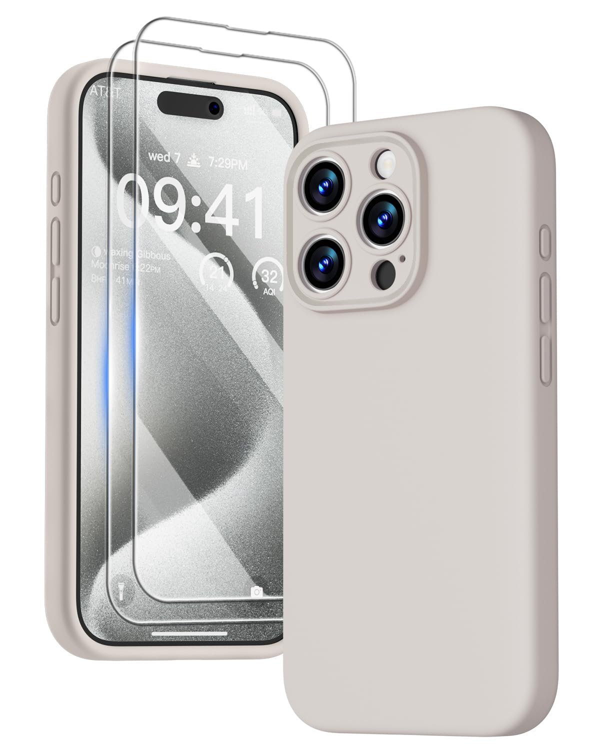 GOODVISH 3 IN 1 for iPhone 16 Case 6.1 inch, Upgraded Camera Protection, 2X HD Screen Protector, Liquid Silicone Anti-Scratch Shockproof Gel Rubber Anti-Fingerprint Phone Case Cover, Stone Grey