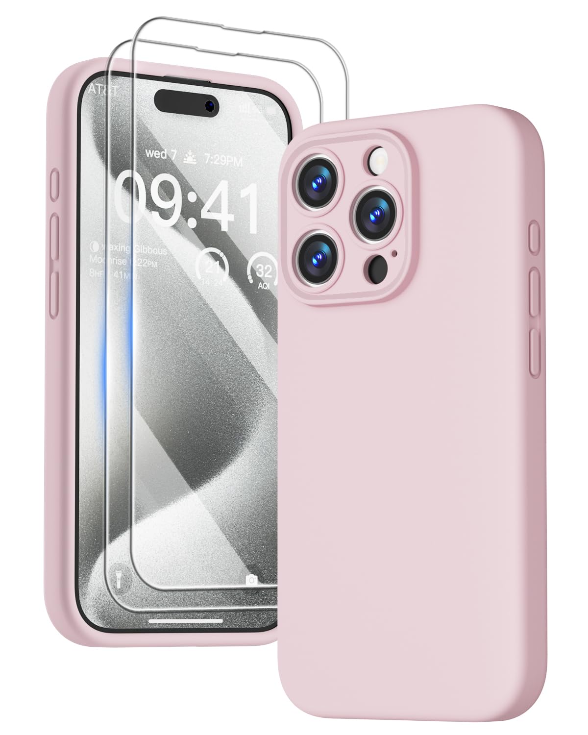 GOODVISH 3 IN 1 for iPhone 16 Case 6.1 inch, Upgraded Camera Protection, 2X HD Screen Protector, Liquid Silicone Anti-Scratch Shockproof Gel Rubber Anti-Fingerprint Phone Case Cover, Stone Grey