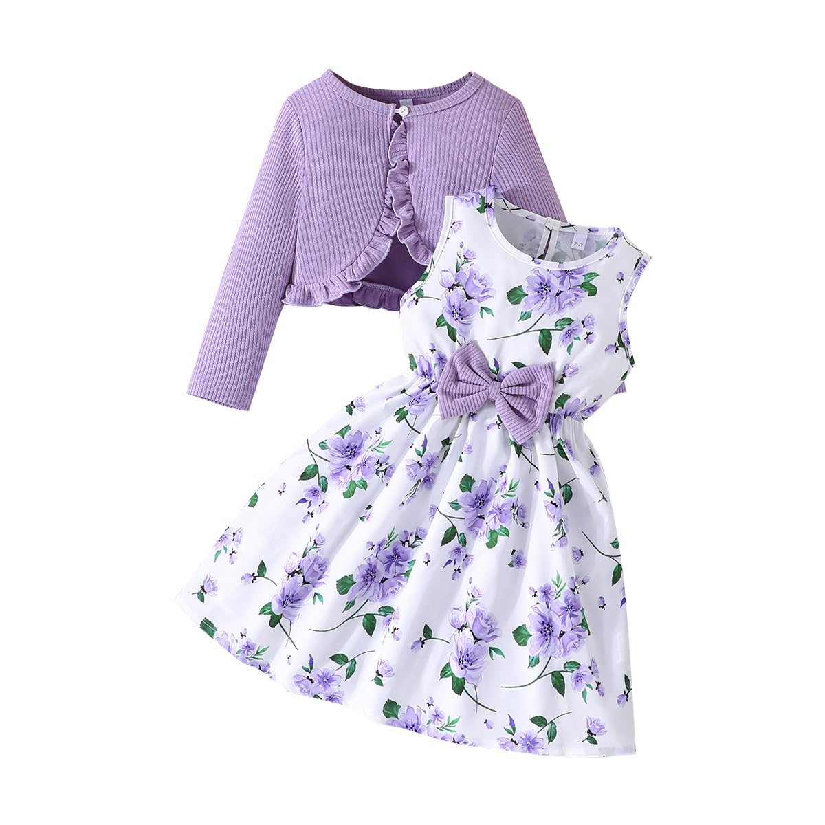 Yanmucy Little Girls Dresses with Cardigan Sets 2PCS Baby Girls Floral Dresses Toddler Kids Long Sleeve Ruffle Coat Girls Clothes for 2-8 Years