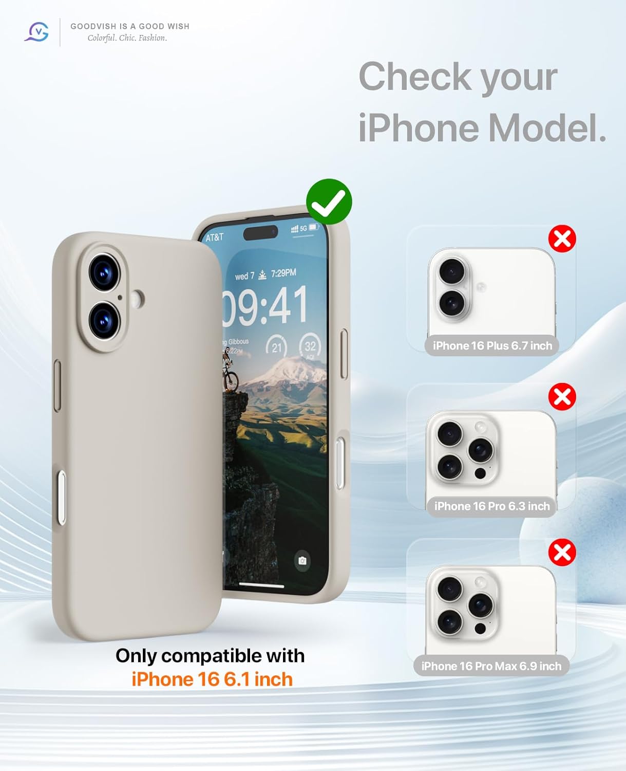 GOODVISH 3 IN 1 for iPhone 16 Case 6.1 inch, Upgraded Camera Protection, 2X HD Screen Protector, Liquid Silicone Anti-Scratch Shockproof Gel Rubber Anti-Fingerprint Phone Case Cover, Stone Grey