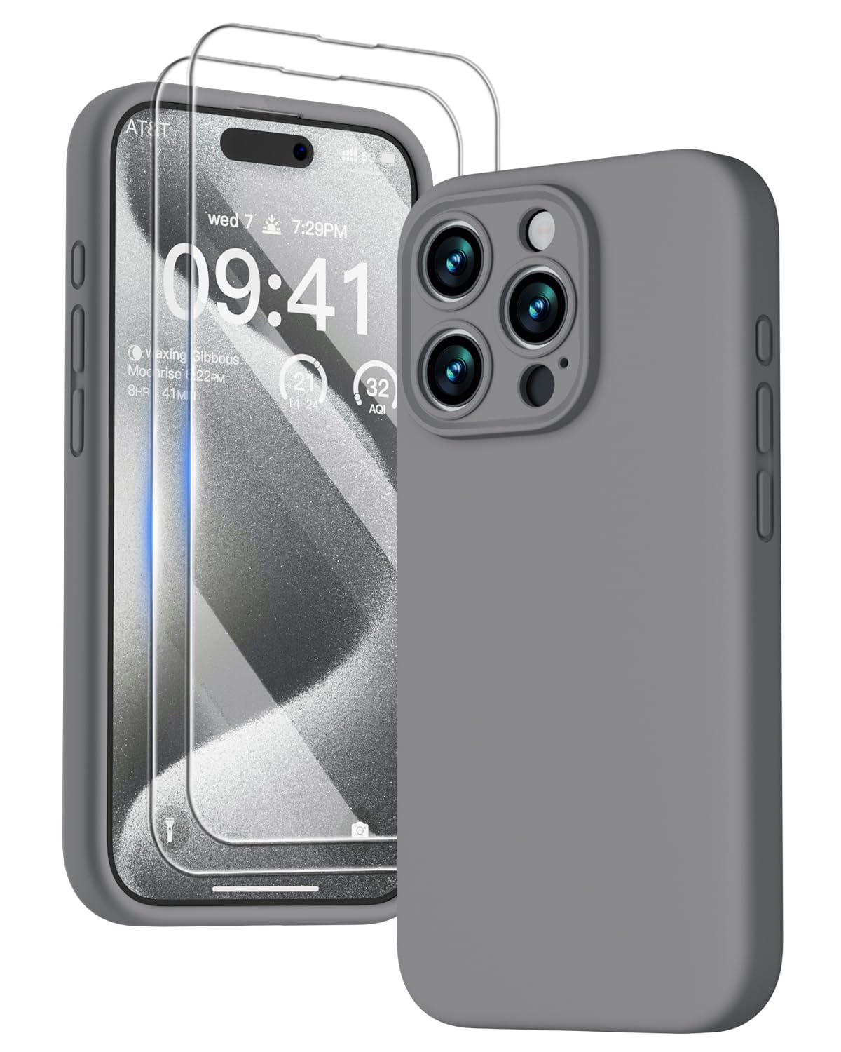 GOODVISH 3 IN 1 for iPhone 16 Case 6.1 inch, Upgraded Camera Protection, 2X HD Screen Protector, Liquid Silicone Anti-Scratch Shockproof Gel Rubber Anti-Fingerprint Phone Case Cover, Stone Grey