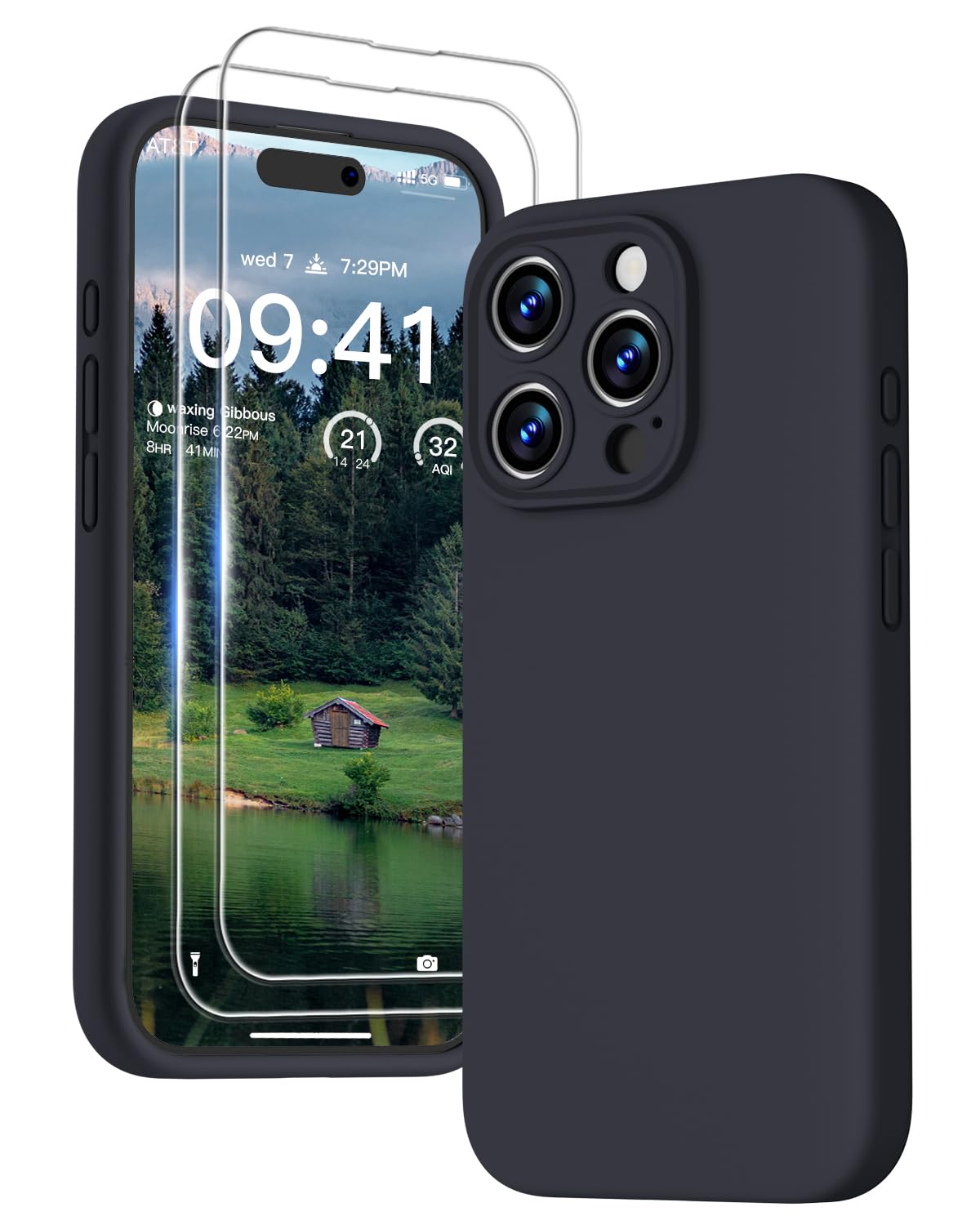 GOODVISH 3 IN 1 for iPhone 16 Case 6.1 inch, Upgraded Camera Protection, 2X HD Screen Protector, Liquid Silicone Anti-Scratch Shockproof Gel Rubber Anti-Fingerprint Phone Case Cover, Stone Grey