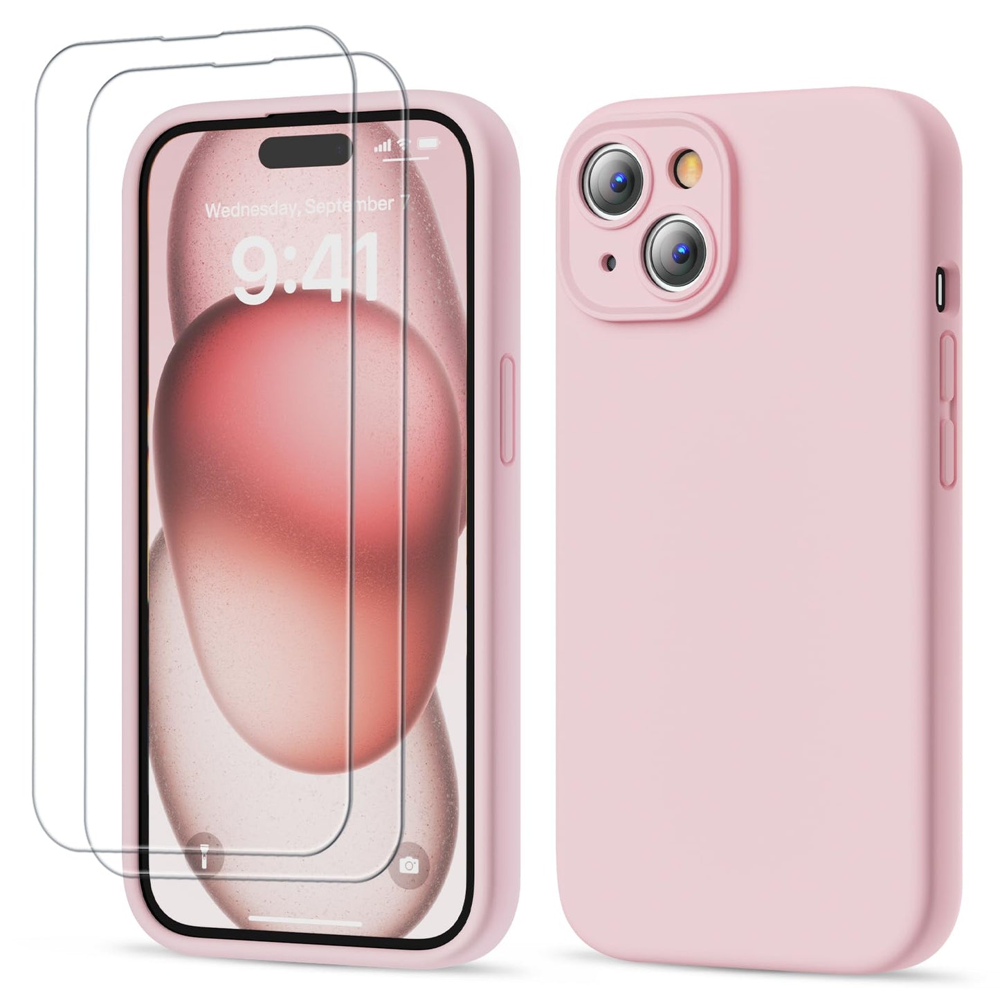 GOODVISH 3 IN 1 for iPhone 16 Case 6.1 inch, Upgraded Camera Protection, 2X HD Screen Protector, Liquid Silicone Anti-Scratch Shockproof Gel Rubber Anti-Fingerprint Phone Case Cover, Stone Grey