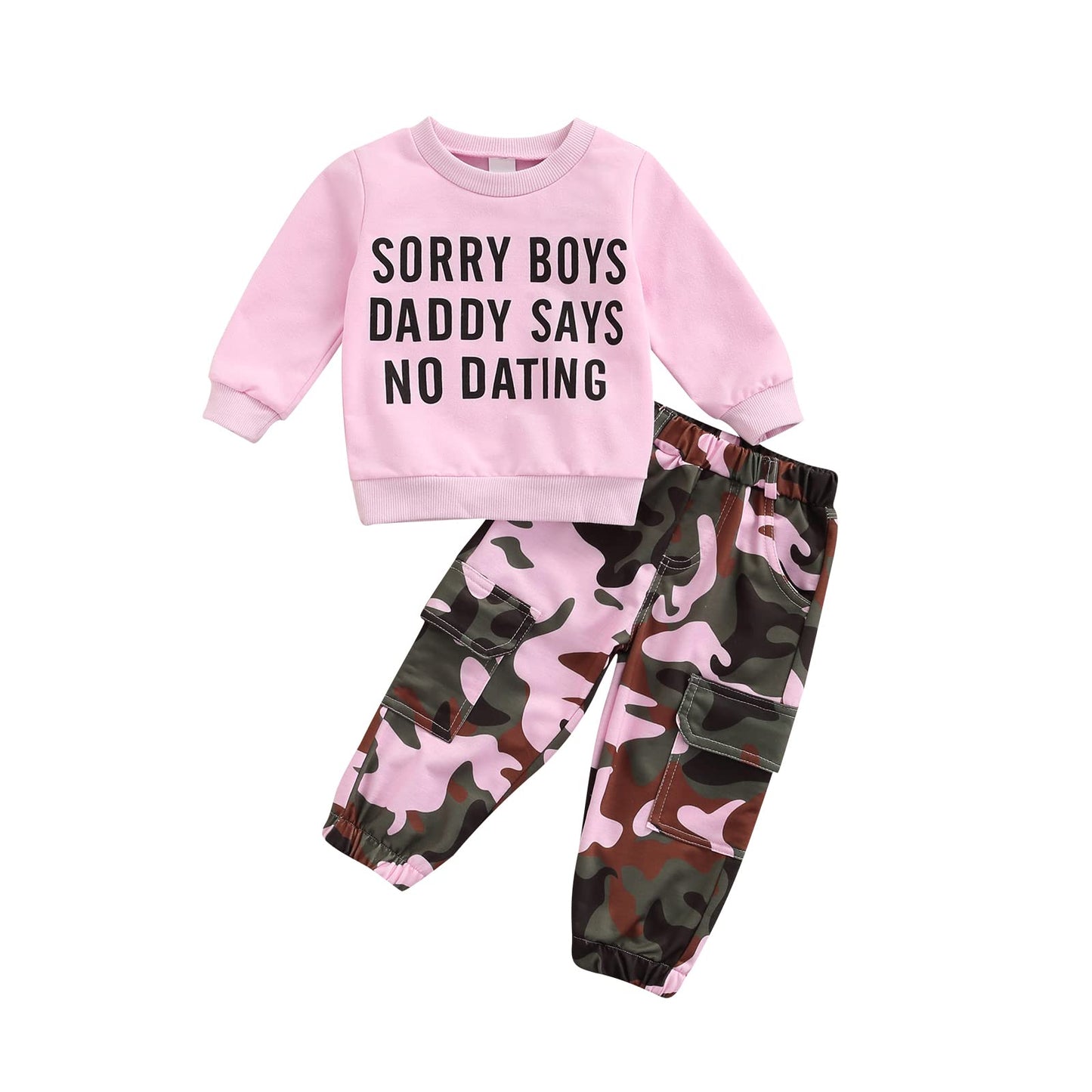 1-6 Years Toddler Baby Girls Fall Clothes Letter Print Long Sleeve Sweatshirt and Stretch Camouflage Pants Set 2 Piece Outfit