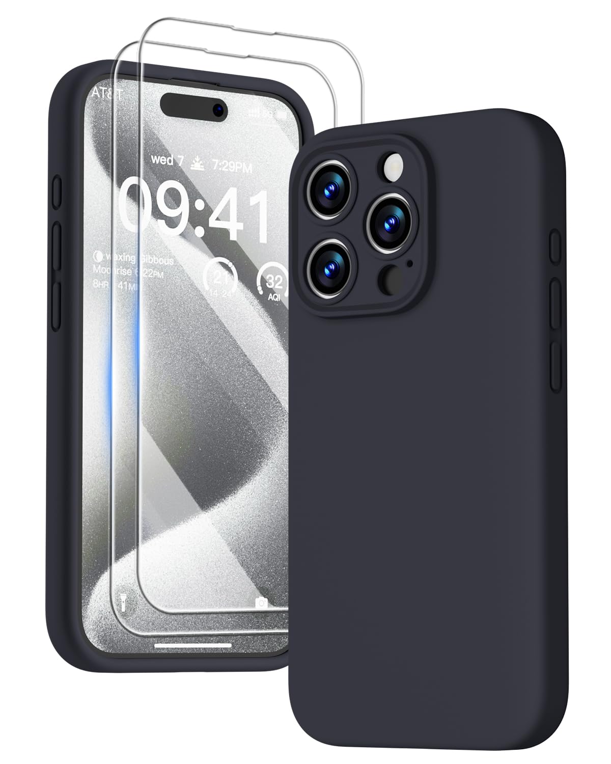 GOODVISH 3 IN 1 for iPhone 16 Case 6.1 inch, Upgraded Camera Protection, 2X HD Screen Protector, Liquid Silicone Anti-Scratch Shockproof Gel Rubber Anti-Fingerprint Phone Case Cover, Stone Grey