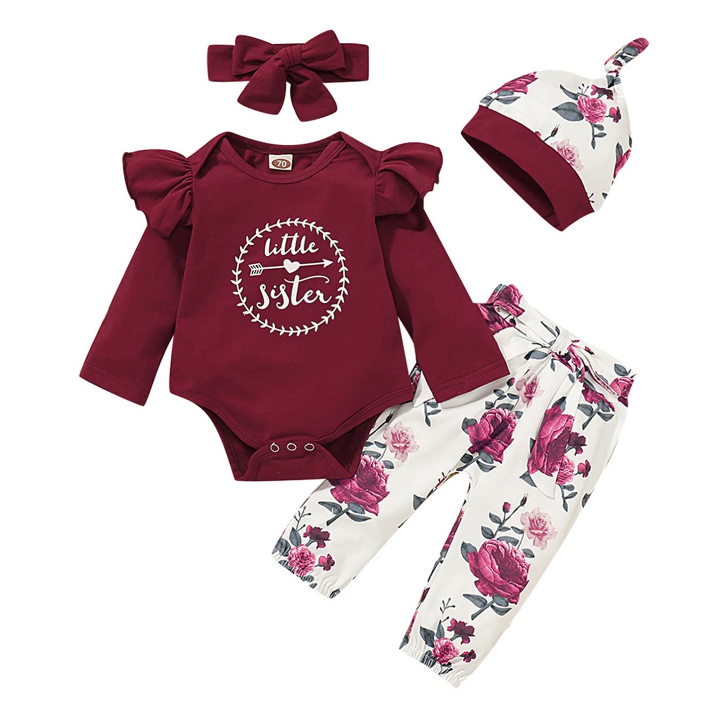 ChYoung Baby Girl Clothes Set Newborn Outfit Little Sister Romper Top and Rose Printed Pant and Headband 3 Pieces