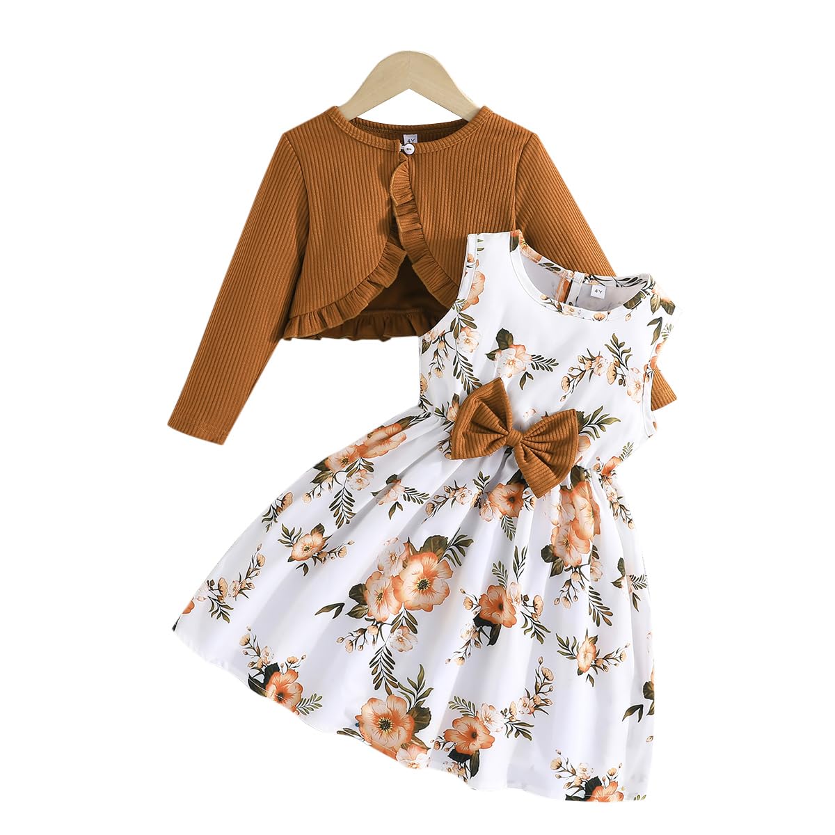 Yanmucy Little Girls Dresses with Cardigan Sets 2PCS Baby Girls Floral Dresses Toddler Kids Long Sleeve Ruffle Coat Girls Clothes for 2-8 Years