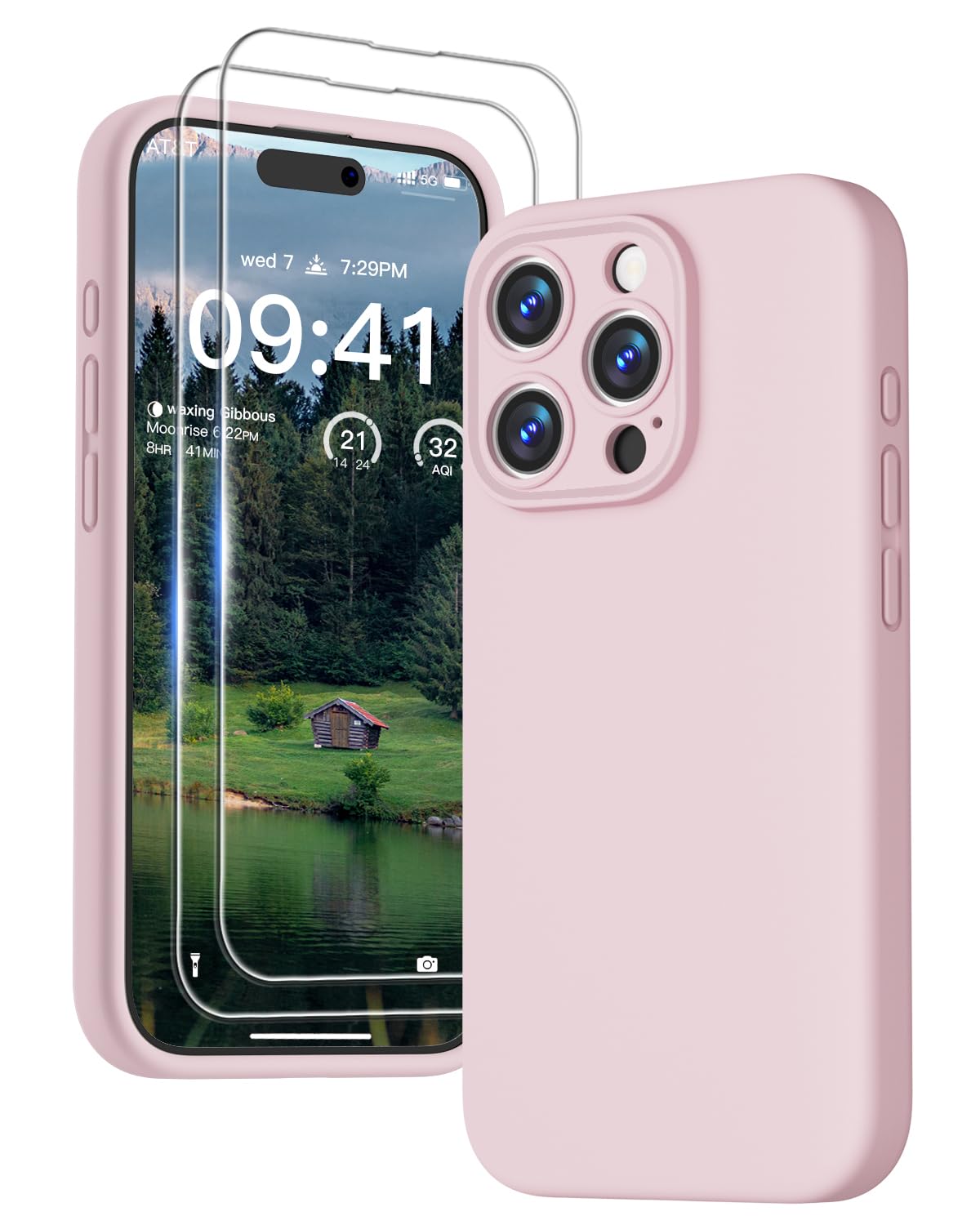 GOODVISH 3 IN 1 for iPhone 16 Case 6.1 inch, Upgraded Camera Protection, 2X HD Screen Protector, Liquid Silicone Anti-Scratch Shockproof Gel Rubber Anti-Fingerprint Phone Case Cover, Stone Grey