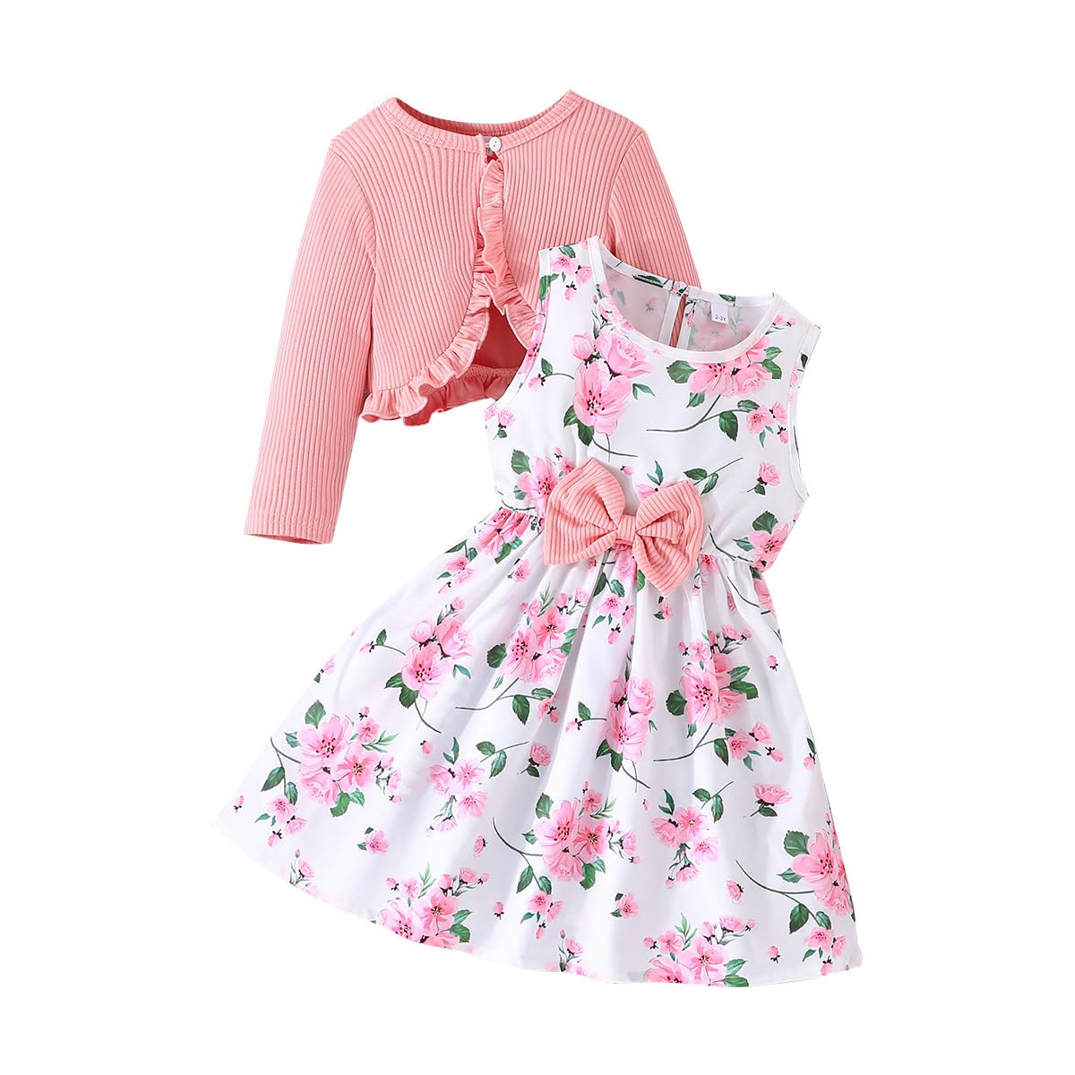 Yanmucy Little Girls Dresses with Cardigan Sets 2PCS Baby Girls Floral Dresses Toddler Kids Long Sleeve Ruffle Coat Girls Clothes for 2-8 Years