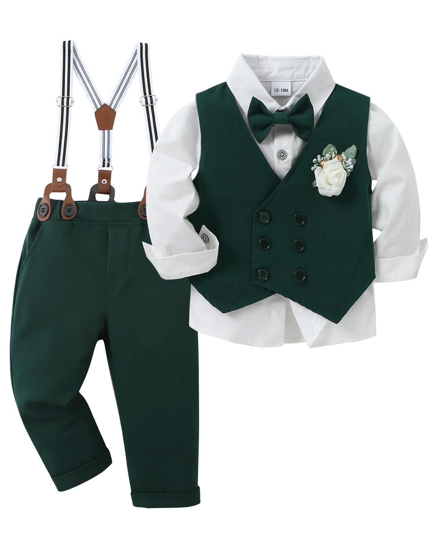ZOEREA Baby Boy Gentleman Outfits Clothes Sets 1-5 Years Infant Birthday Party Wedding Long Sleeve Formal Dress Shirt+Bowtie+Vest+Boutonniere+Suspender Pants