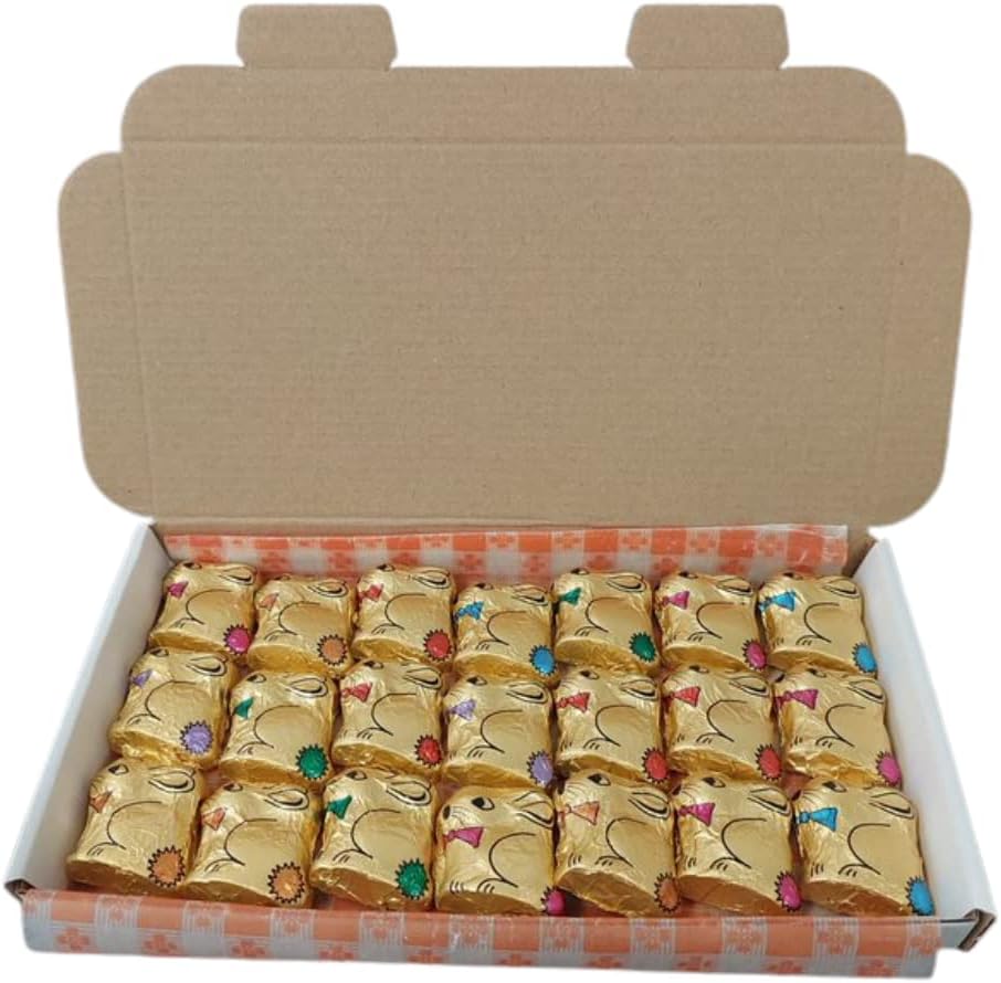 21 x Easter Milk Chocolate Crème Filled Bunnies Foil Easter Gold Bunnies Rabbit Delicious Chocolate Golden Bunnies for Easter Egg Hunts Gifts box for Kids Adult
