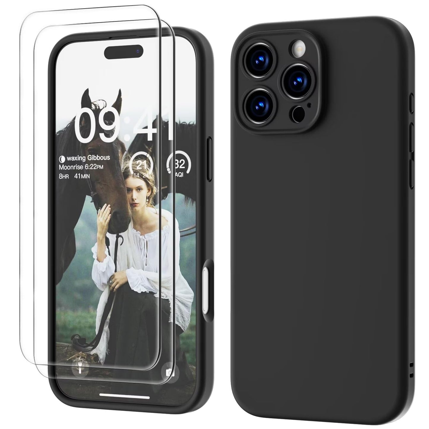 GOODVISH 3 IN 1 for iPhone 16 Case 6.1 inch, Upgraded Camera Protection, 2X HD Screen Protector, Liquid Silicone Anti-Scratch Shockproof Gel Rubber Anti-Fingerprint Phone Case Cover, Stone Grey