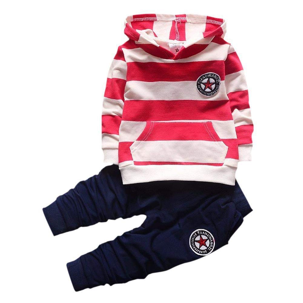 Shiningup Baby Tracksuit Boys Clothing Set Outfit Long Sleeve Hooded Striped T-Shirt and Pants Little Kids
