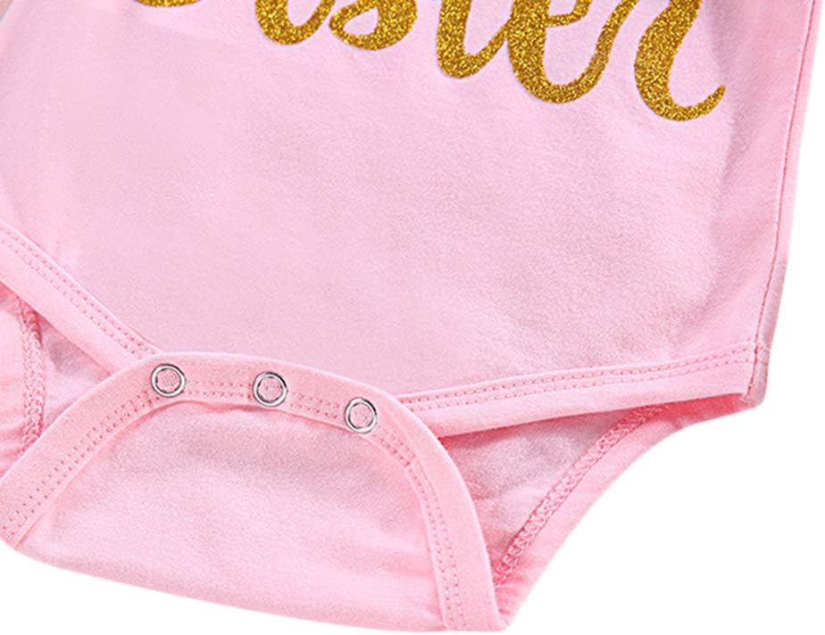 ChYoung Baby Girl Clothes Set Newborn Outfit Little Sister Romper Top and Rose Printed Pant and Headband 3 Pieces