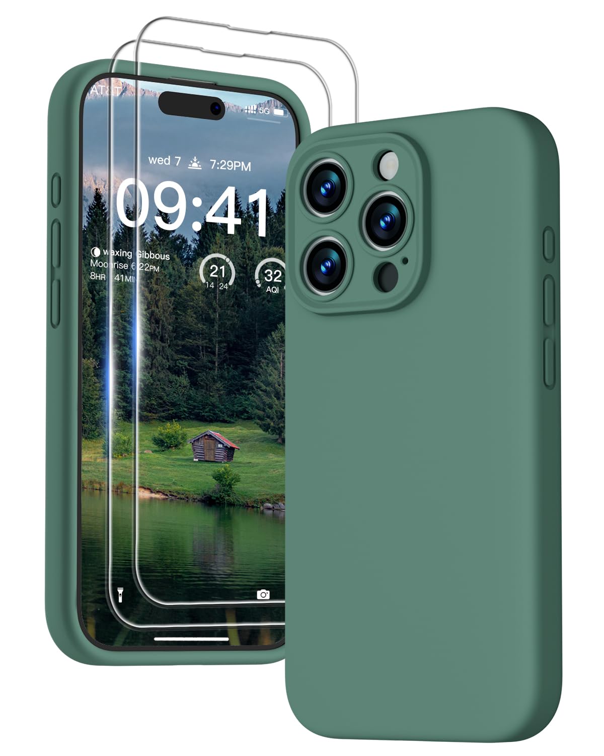 GOODVISH 3 IN 1 for iPhone 16 Case 6.1 inch, Upgraded Camera Protection, 2X HD Screen Protector, Liquid Silicone Anti-Scratch Shockproof Gel Rubber Anti-Fingerprint Phone Case Cover, Stone Grey