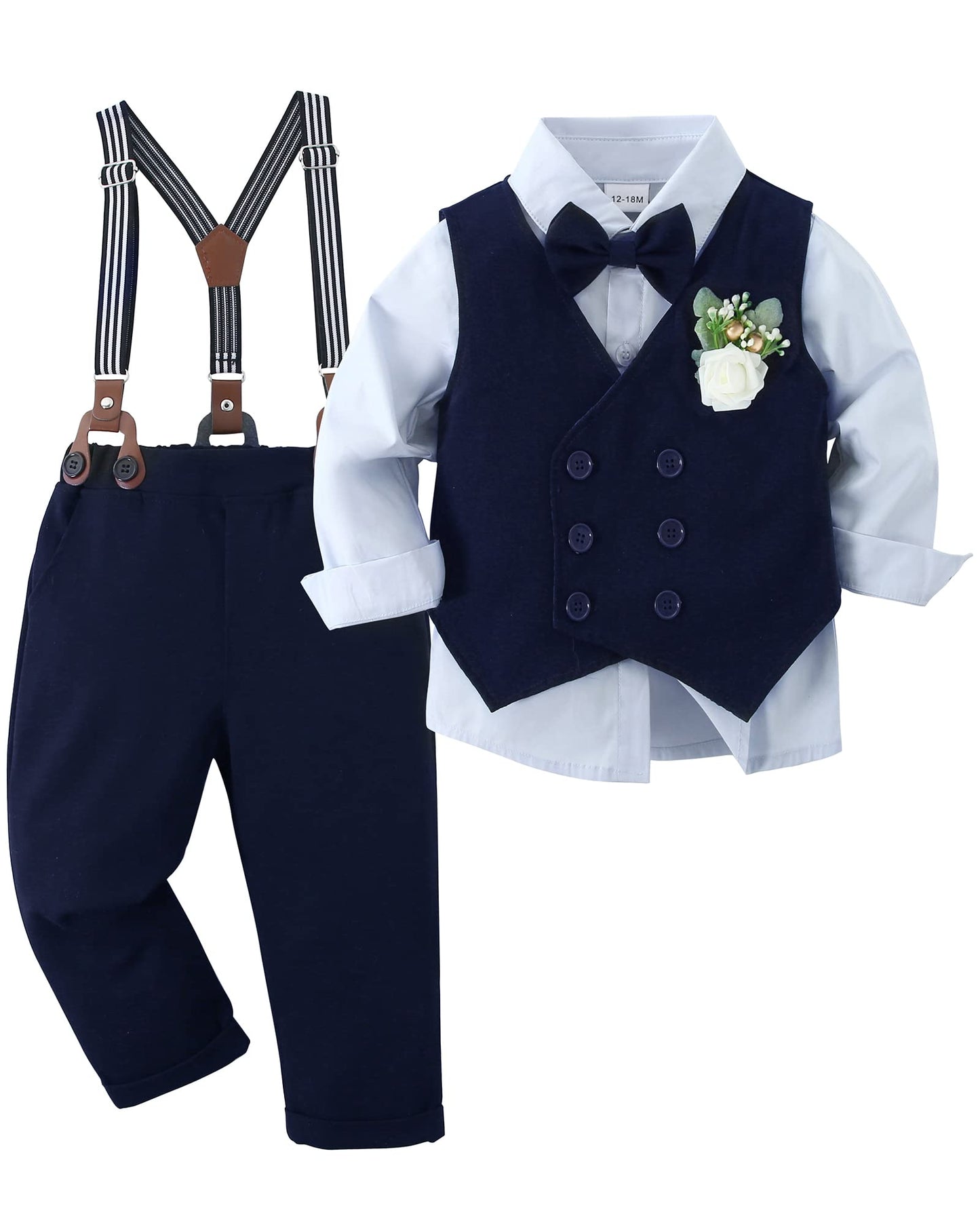 ZOEREA Baby Boy Gentleman Outfits Clothes Sets 1-5 Years Infant Birthday Party Wedding Long Sleeve Formal Dress Shirt+Bowtie+Vest+Boutonniere+Suspender Pants