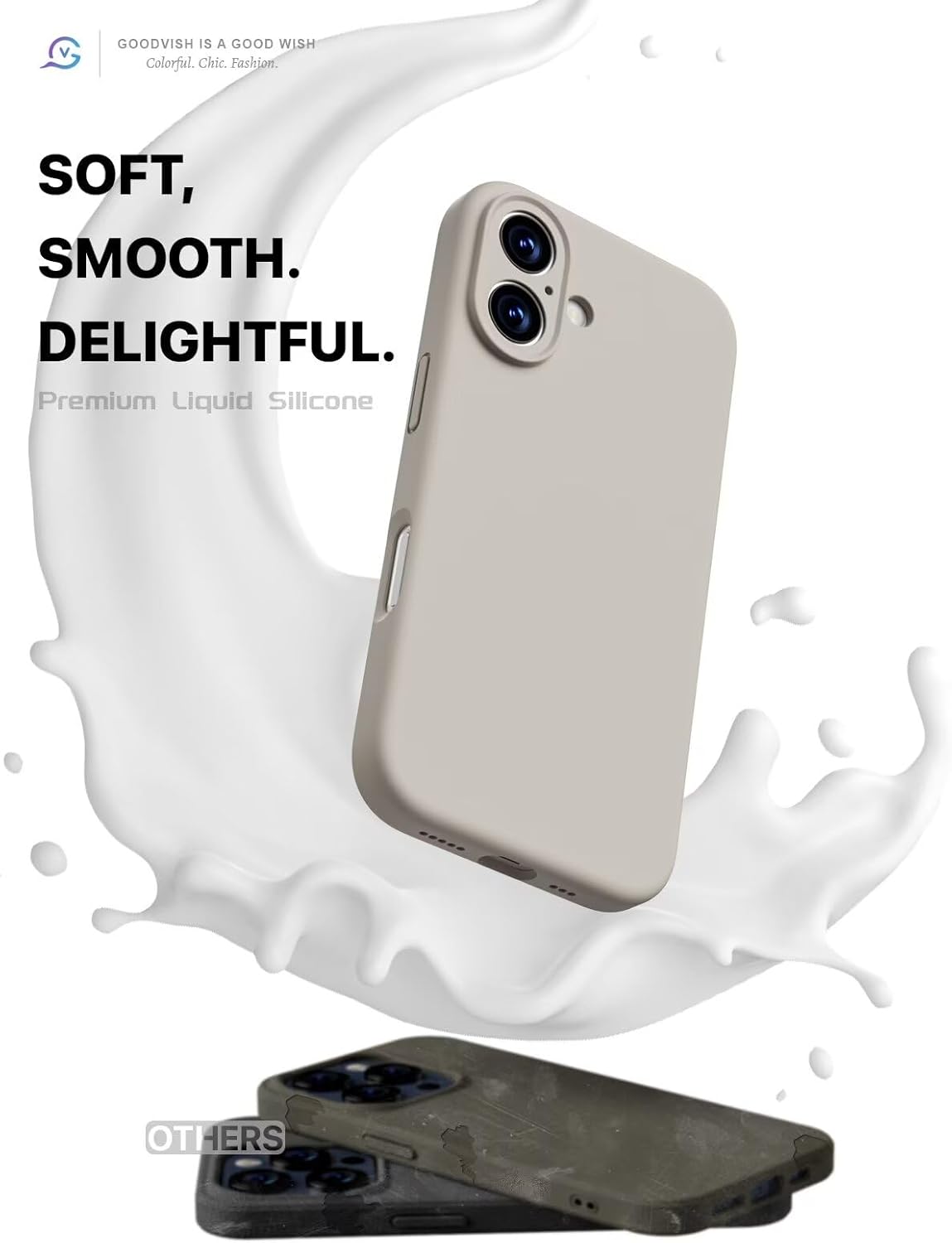 GOODVISH 3 IN 1 for iPhone 16 Case 6.1 inch, Upgraded Camera Protection, 2X HD Screen Protector, Liquid Silicone Anti-Scratch Shockproof Gel Rubber Anti-Fingerprint Phone Case Cover, Stone Grey