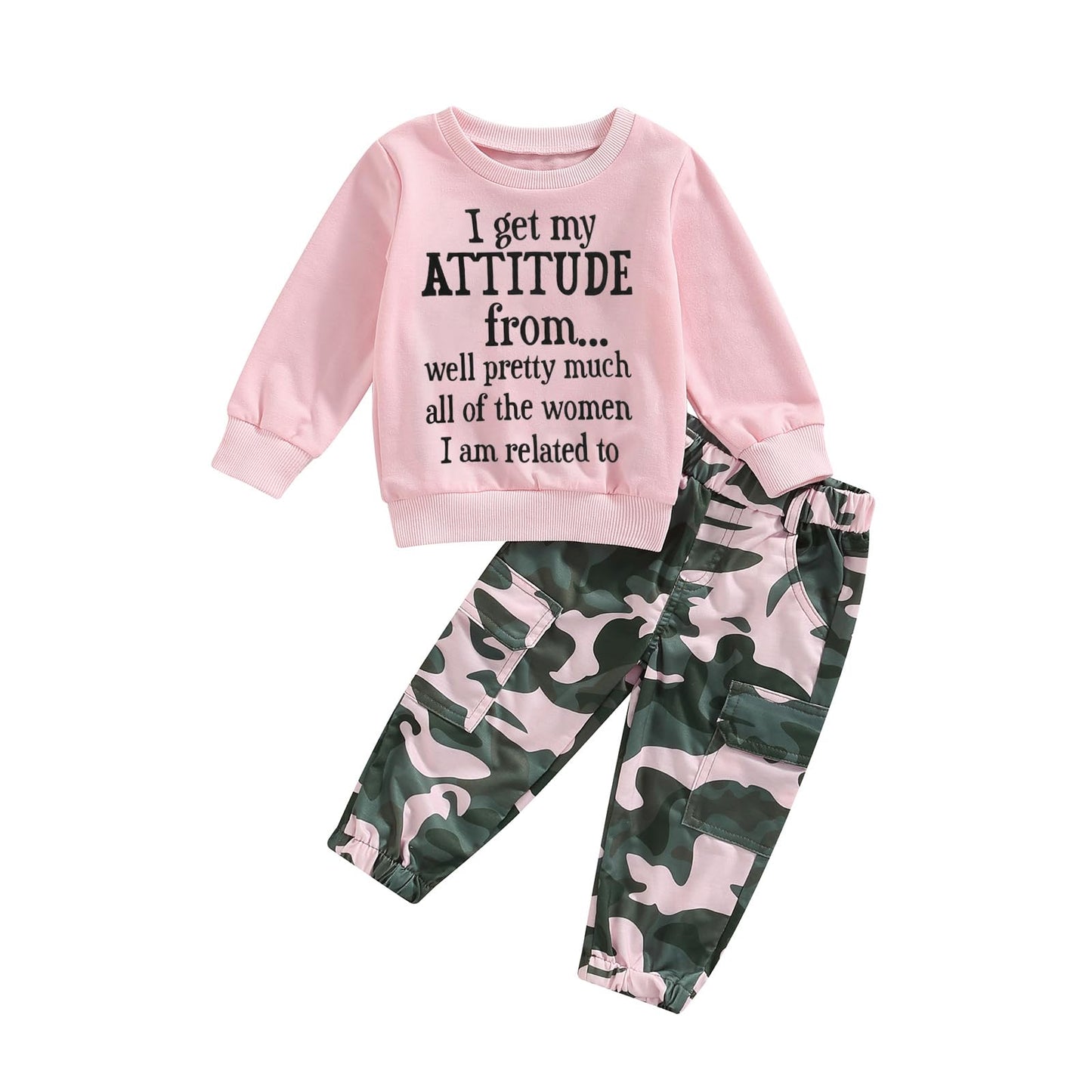 1-6 Years Toddler Baby Girls Fall Clothes Letter Print Long Sleeve Sweatshirt and Stretch Camouflage Pants Set 2 Piece Outfit