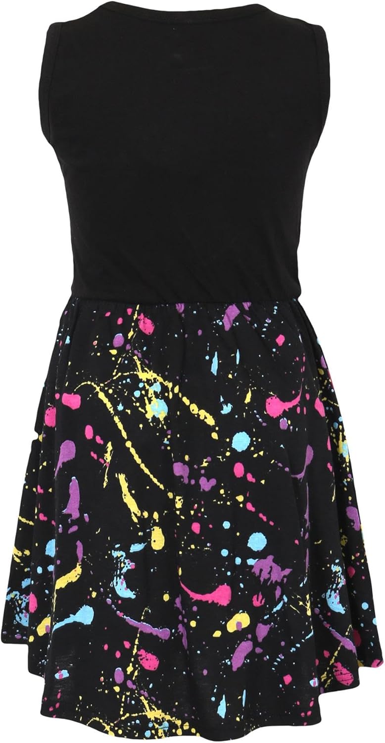 A2Z 4 Kids Girls Black Panel Skater Dress Pastel Splash Print Fashion Party Top Summer Dresses New Age 5 6 7 8 9 10 11 12 13 Years