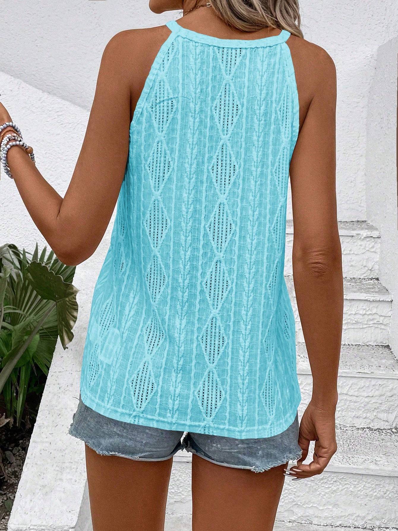 Geometric Dark Stripe Casual Halter Neck Tank Top