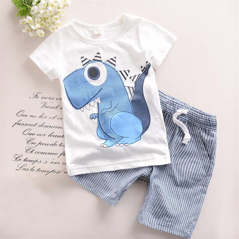 Dinosaur Short Sleeve Stripe Shorts Set