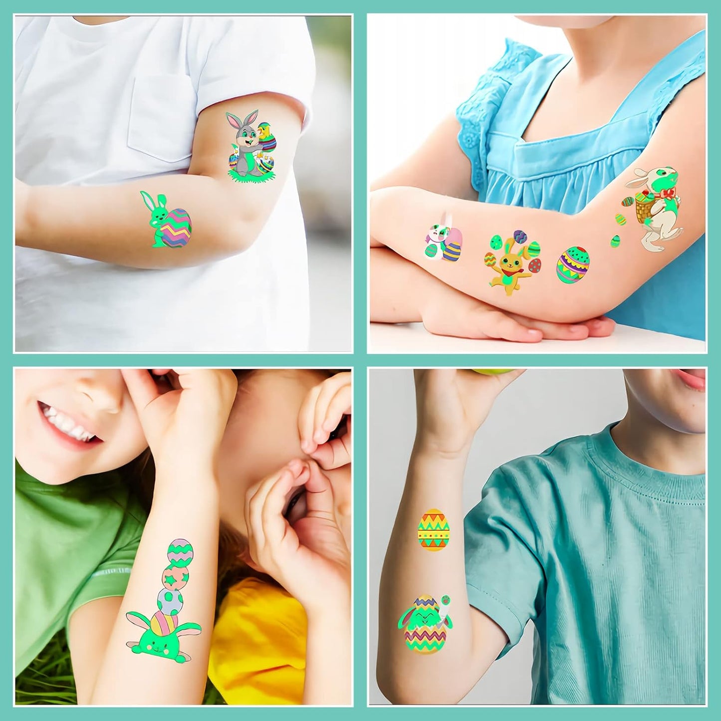 10 Sheets Easter Temporary Tattoos for Kids, Easter Stickers Luminous Fake Tattoos with Bunny Chick Easter Egg Decorations, Waterproof Safety Kids Tattoos for Easter Gifts Party Supplies(Easter)