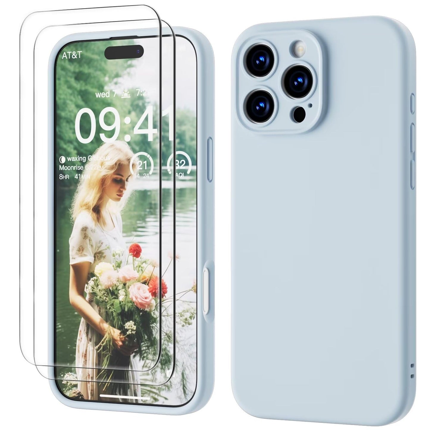 GOODVISH 3 IN 1 for iPhone 16 Case 6.1 inch, Upgraded Camera Protection, 2X HD Screen Protector, Liquid Silicone Anti-Scratch Shockproof Gel Rubber Anti-Fingerprint Phone Case Cover, Stone Grey