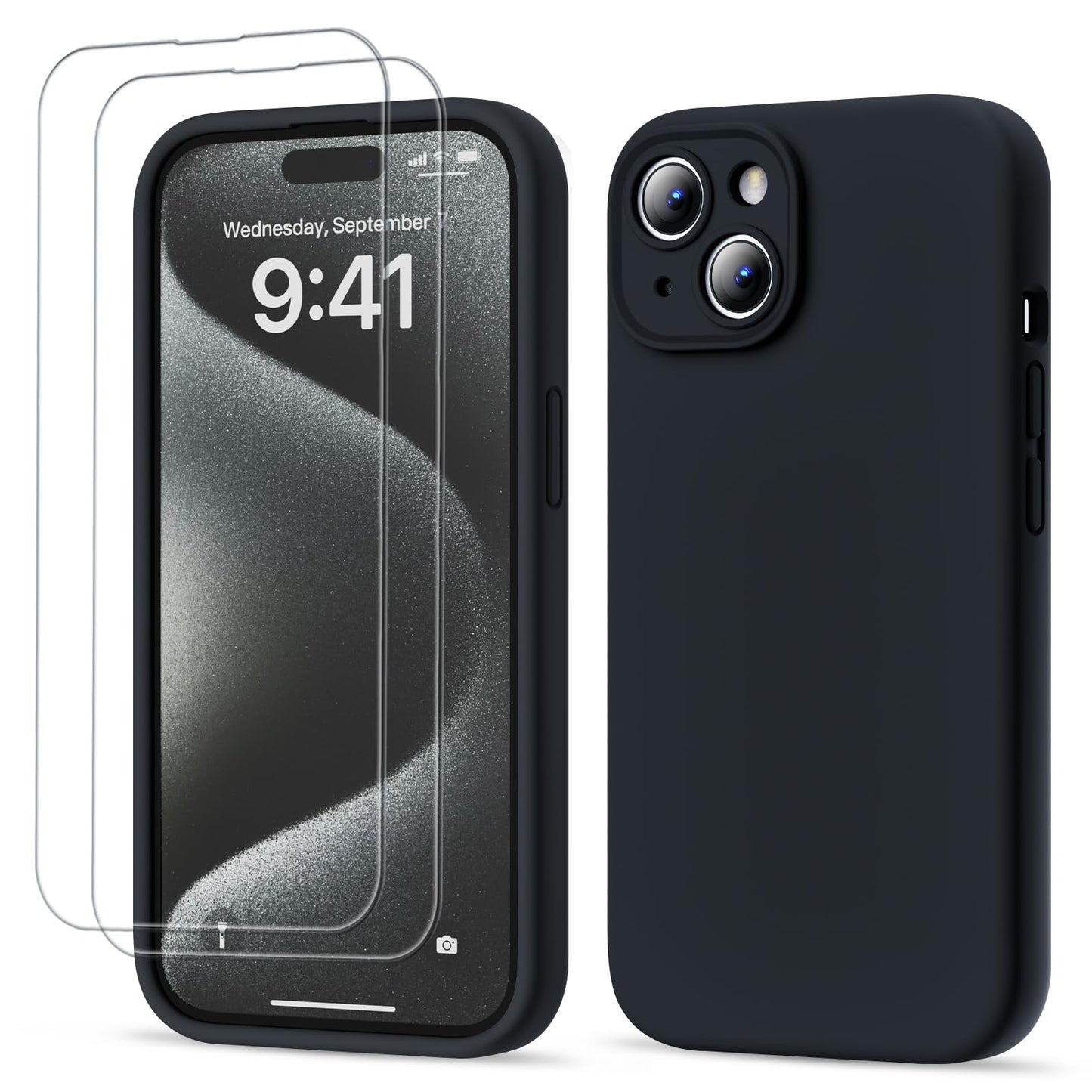 GOODVISH 3 IN 1 for iPhone 16 Case 6.1 inch, Upgraded Camera Protection, 2X HD Screen Protector, Liquid Silicone Anti-Scratch Shockproof Gel Rubber Anti-Fingerprint Phone Case Cover, Stone Grey