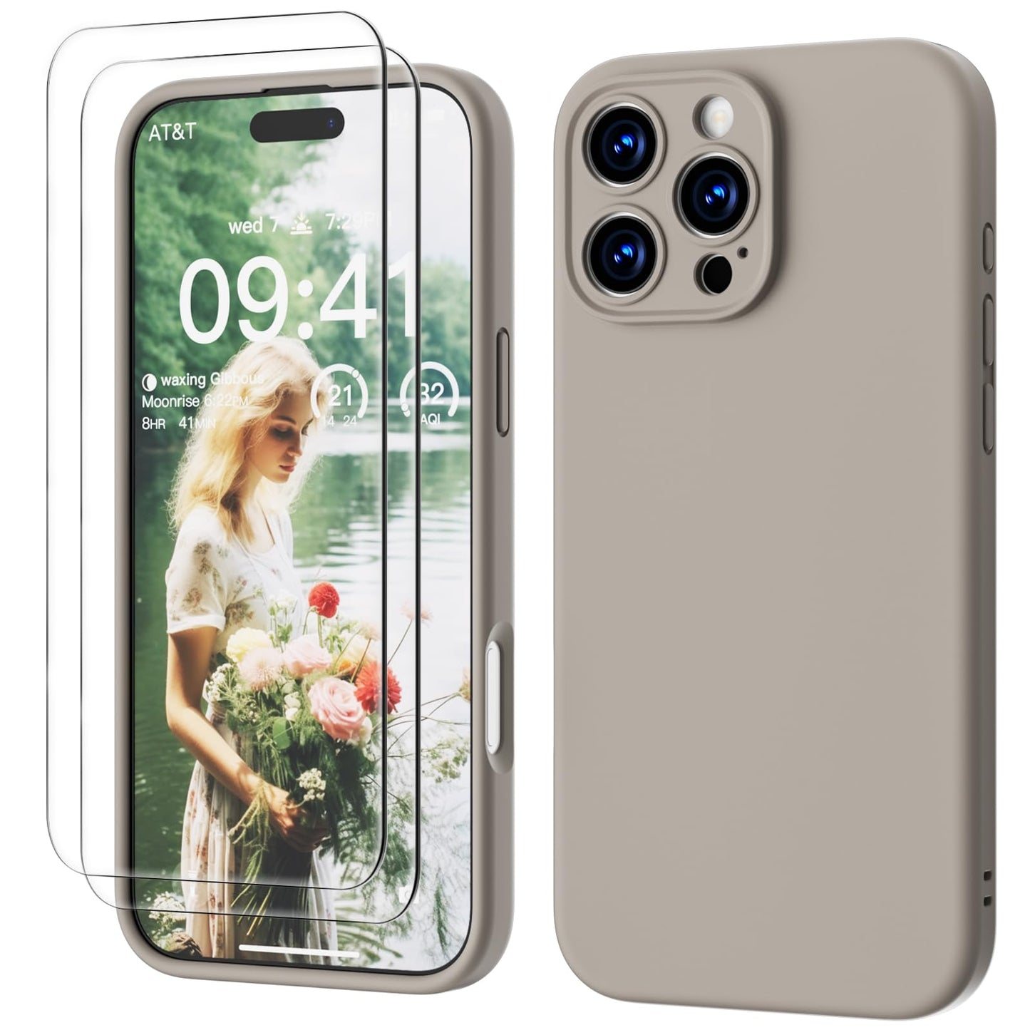 GOODVISH 3 IN 1 for iPhone 16 Case 6.1 inch, Upgraded Camera Protection, 2X HD Screen Protector, Liquid Silicone Anti-Scratch Shockproof Gel Rubber Anti-Fingerprint Phone Case Cover, Stone Grey