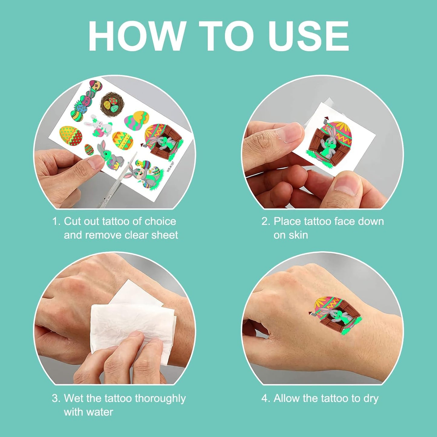 10 Sheets Easter Temporary Tattoos for Kids, Easter Stickers Luminous Fake Tattoos with Bunny Chick Easter Egg Decorations, Waterproof Safety Kids Tattoos for Easter Gifts Party Supplies(Easter)