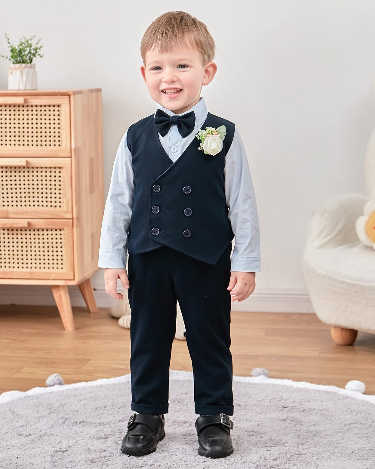 ZOEREA Baby Boy Gentleman Outfits Clothes Sets 1-5 Years Infant Birthday Party Wedding Long Sleeve Formal Dress Shirt+Bowtie+Vest+Boutonniere+Suspender Pants