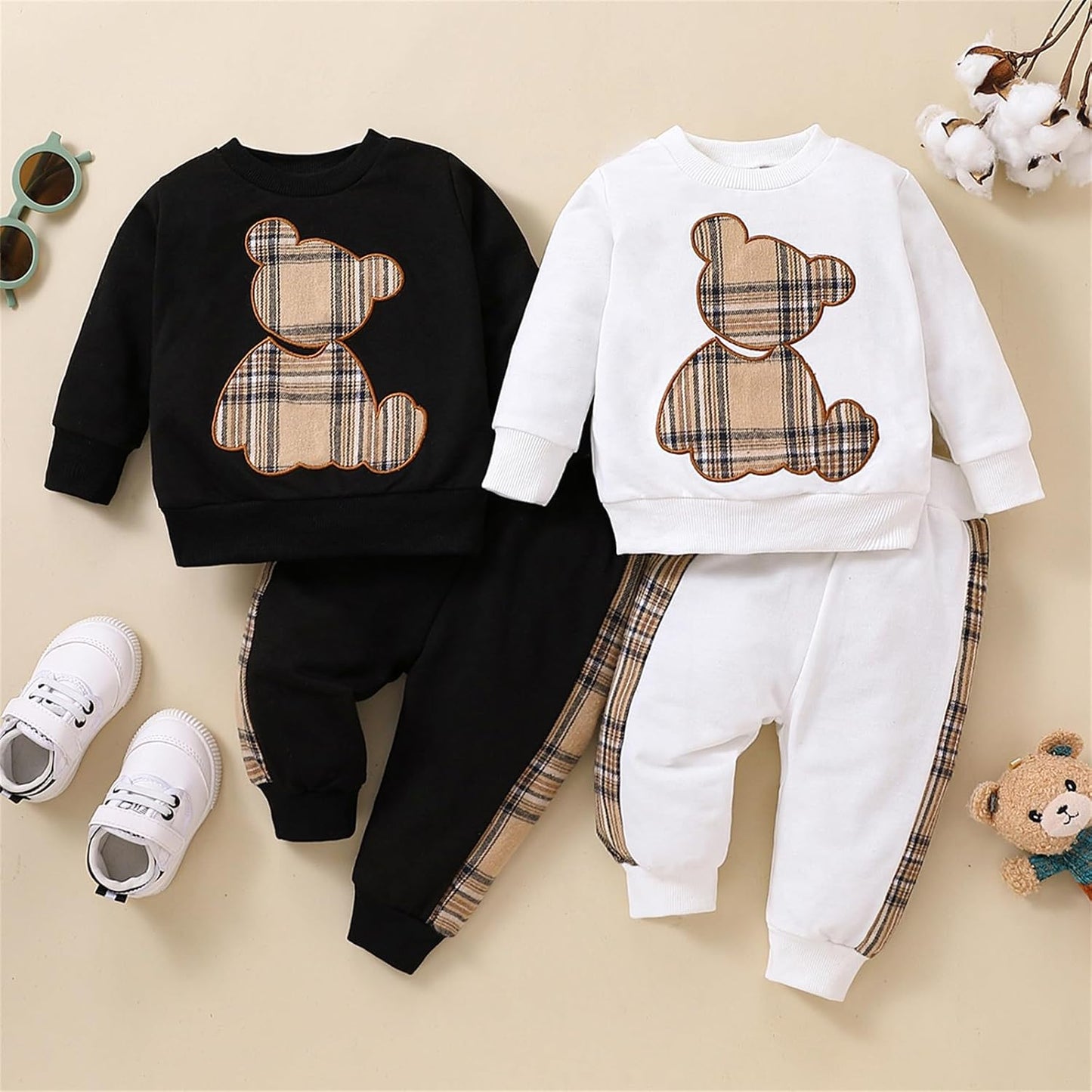 PATPAT Baby Boy Clothes Baby Girl Sweatshirt Pant Sets Newborn Fall Winter Long-sleeve Bear Embroidered Outfit