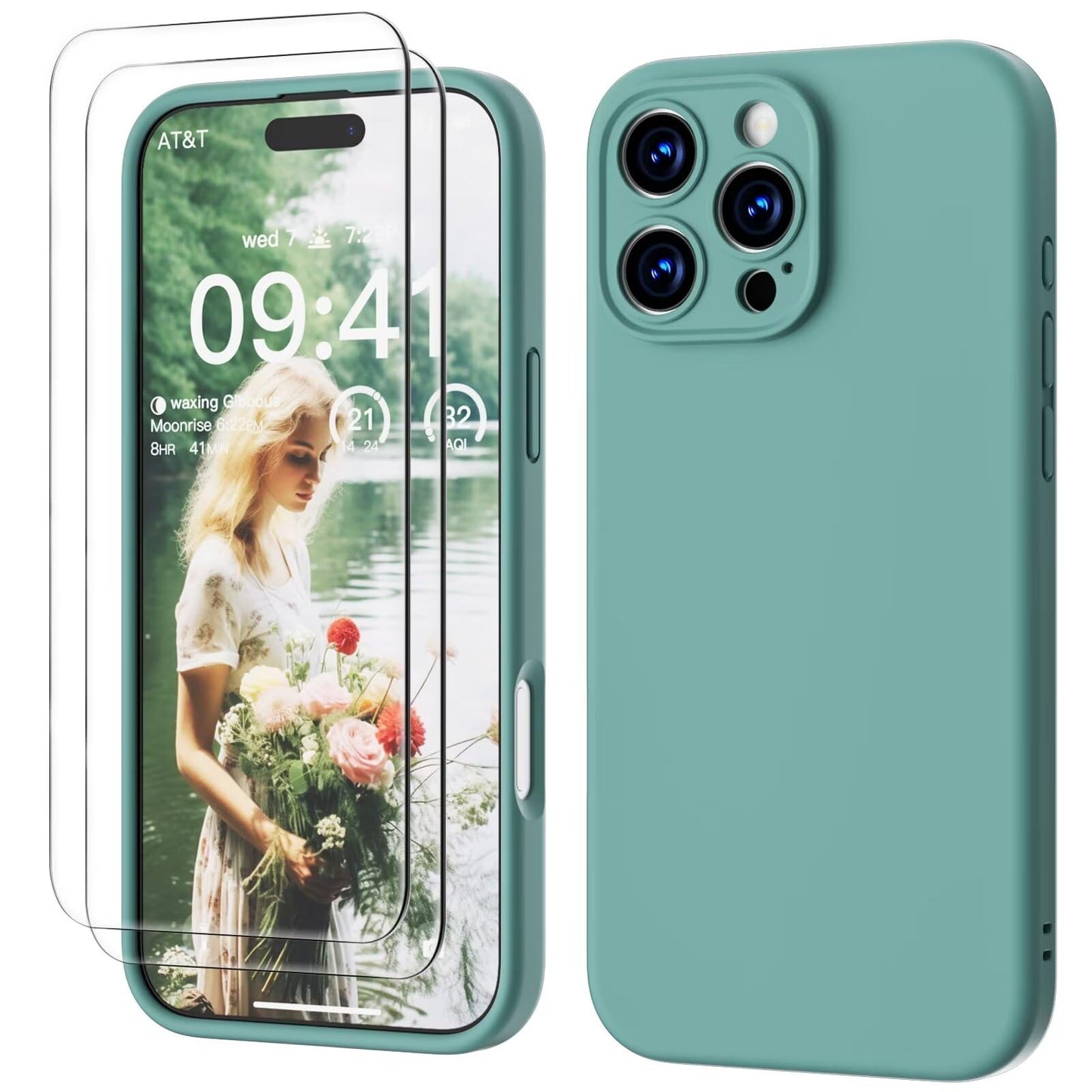 GOODVISH 3 IN 1 for iPhone 16 Case 6.1 inch, Upgraded Camera Protection, 2X HD Screen Protector, Liquid Silicone Anti-Scratch Shockproof Gel Rubber Anti-Fingerprint Phone Case Cover, Stone Grey