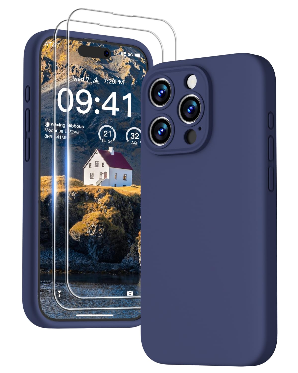 GOODVISH 3 IN 1 for iPhone 16 Case 6.1 inch, Upgraded Camera Protection, 2X HD Screen Protector, Liquid Silicone Anti-Scratch Shockproof Gel Rubber Anti-Fingerprint Phone Case Cover, Stone Grey