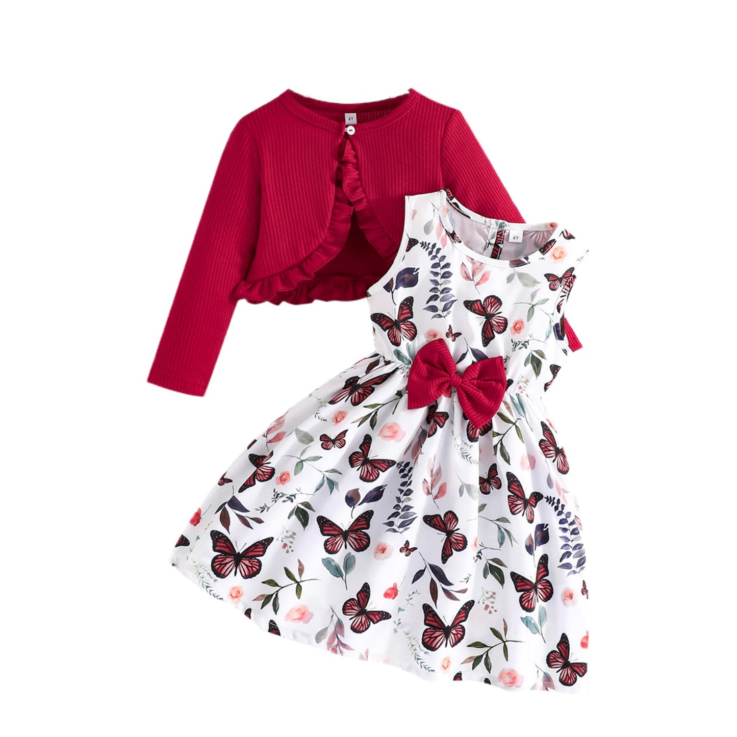 Yanmucy Little Girls Dresses with Cardigan Sets 2PCS Baby Girls Floral Dresses Toddler Kids Long Sleeve Ruffle Coat Girls Clothes for 2-8 Years