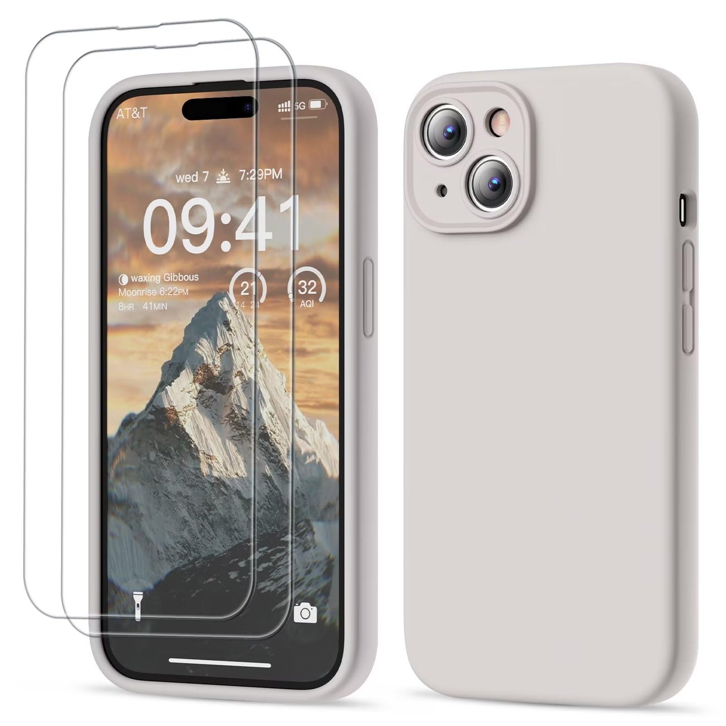 GOODVISH 3 IN 1 for iPhone 16 Case 6.1 inch, Upgraded Camera Protection, 2X HD Screen Protector, Liquid Silicone Anti-Scratch Shockproof Gel Rubber Anti-Fingerprint Phone Case Cover, Stone Grey