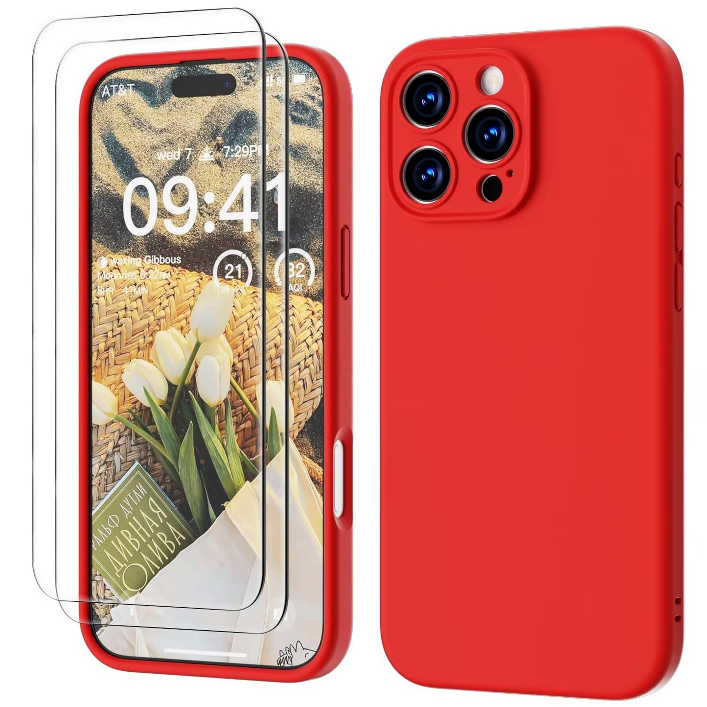 GOODVISH 3 IN 1 for iPhone 16 Case 6.1 inch, Upgraded Camera Protection, 2X HD Screen Protector, Liquid Silicone Anti-Scratch Shockproof Gel Rubber Anti-Fingerprint Phone Case Cover, Stone Grey