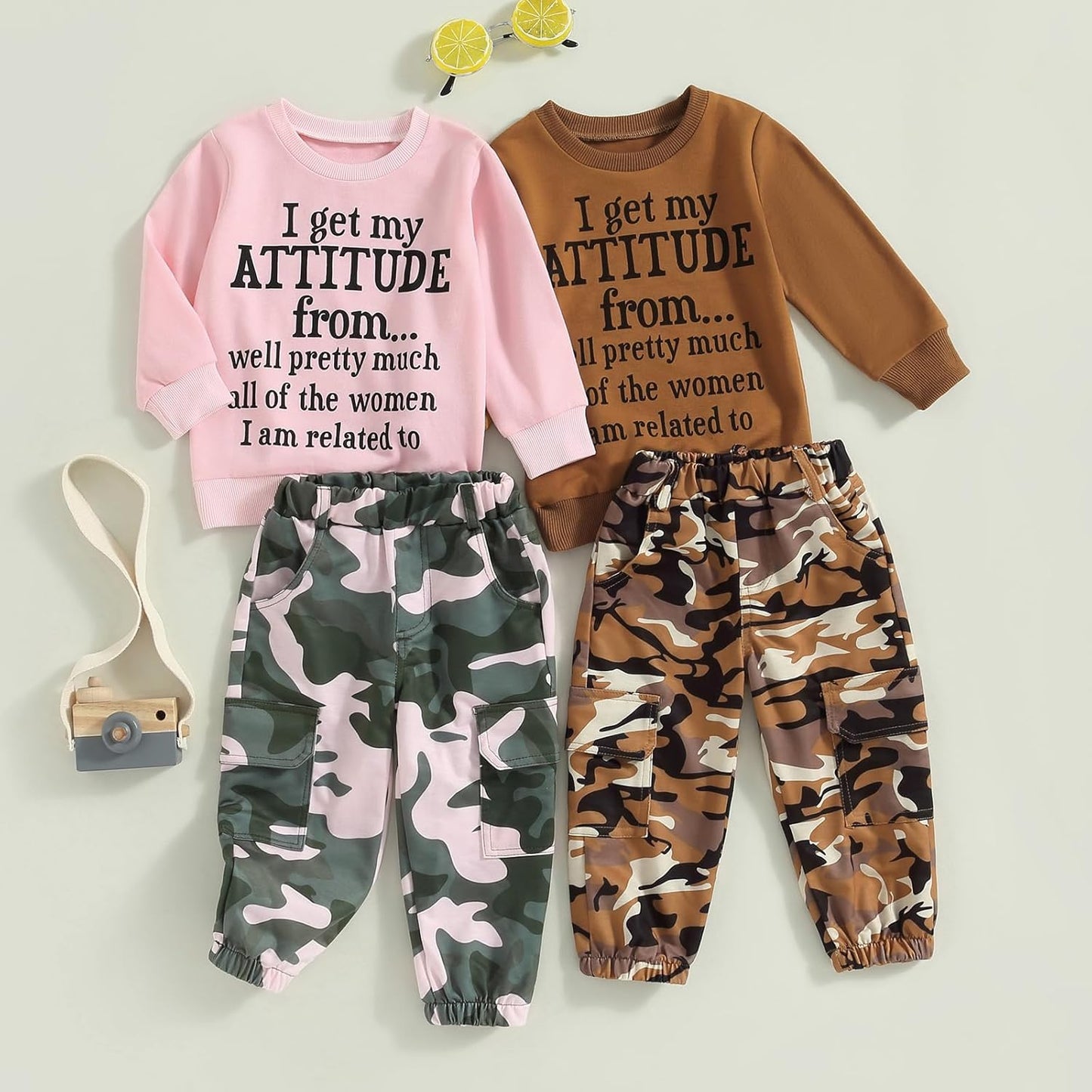 1-6 Years Toddler Baby Girls Fall Clothes Letter Print Long Sleeve Sweatshirt and Stretch Camouflage Pants Set 2 Piece Outfit