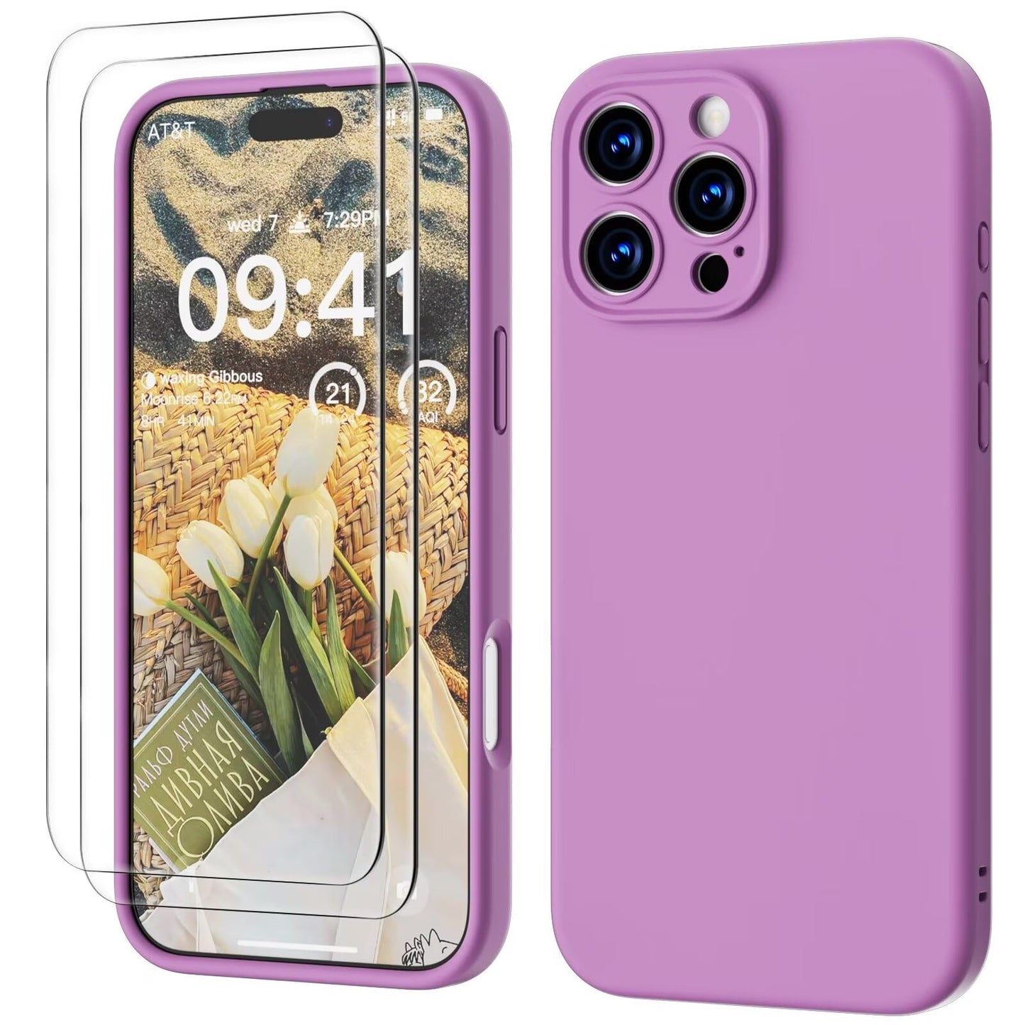 GOODVISH 3 IN 1 for iPhone 16 Case 6.1 inch, Upgraded Camera Protection, 2X HD Screen Protector, Liquid Silicone Anti-Scratch Shockproof Gel Rubber Anti-Fingerprint Phone Case Cover, Stone Grey