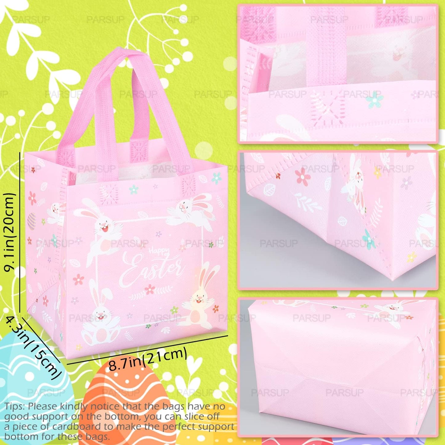 16PCS Happy Easter Egg Hunt Bags, Easter Bunny Carrot Chick Egg Bags with Handles, Easter Treat Bags, Non-Woven Easter Bags for Gifts Wrapping, Egg Hunt, Easter Party Supplies, 21×20×15cm