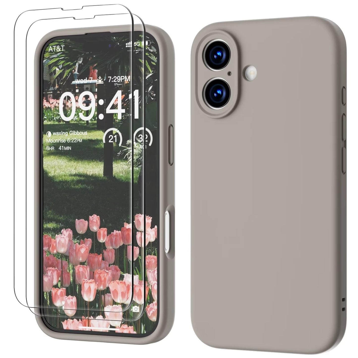 GOODVISH 3 IN 1 for iPhone 16 Case 6.1 inch, Upgraded Camera Protection, 2X HD Screen Protector, Liquid Silicone Anti-Scratch Shockproof Gel Rubber Anti-Fingerprint Phone Case Cover, Stone Grey