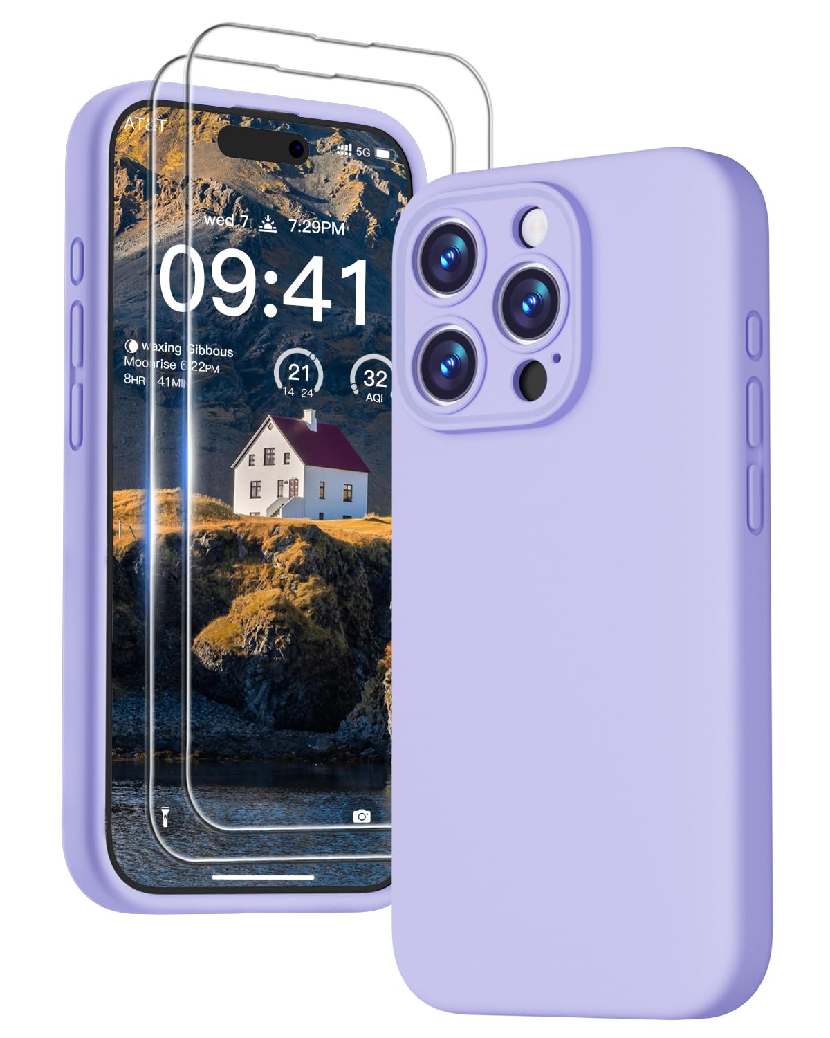 GOODVISH 3 IN 1 for iPhone 16 Case 6.1 inch, Upgraded Camera Protection, 2X HD Screen Protector, Liquid Silicone Anti-Scratch Shockproof Gel Rubber Anti-Fingerprint Phone Case Cover, Stone Grey