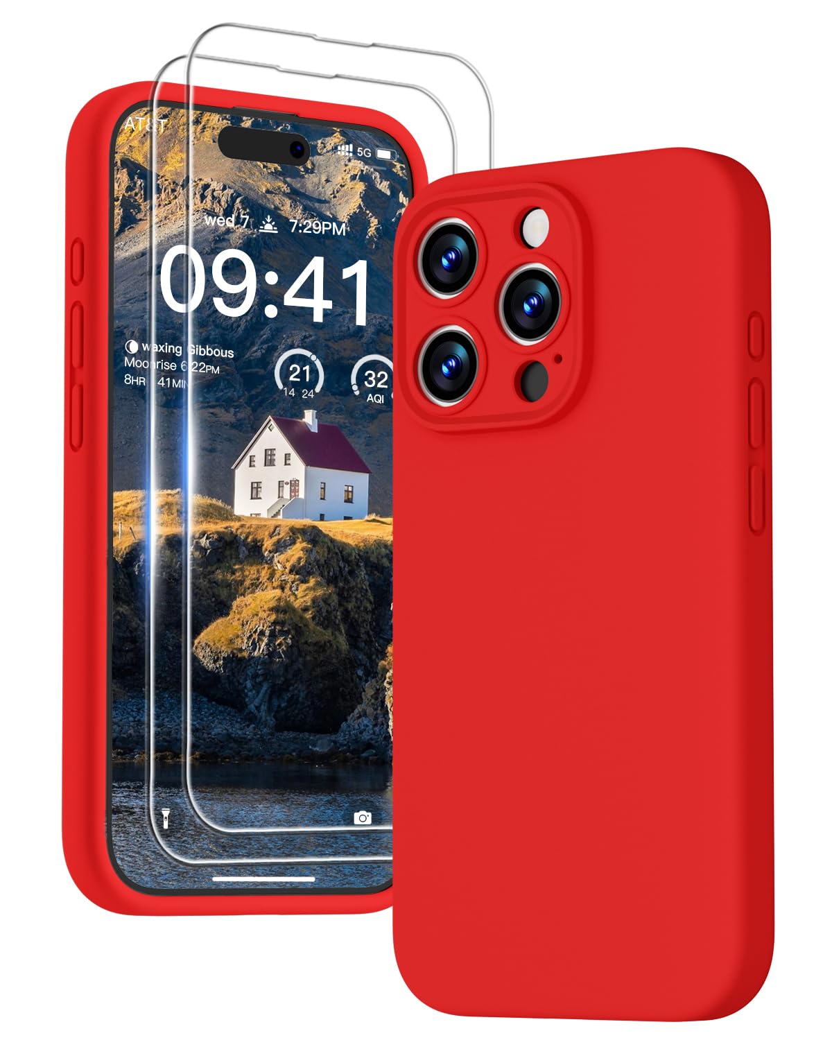 GOODVISH 3 IN 1 for iPhone 16 Case 6.1 inch, Upgraded Camera Protection, 2X HD Screen Protector, Liquid Silicone Anti-Scratch Shockproof Gel Rubber Anti-Fingerprint Phone Case Cover, Stone Grey