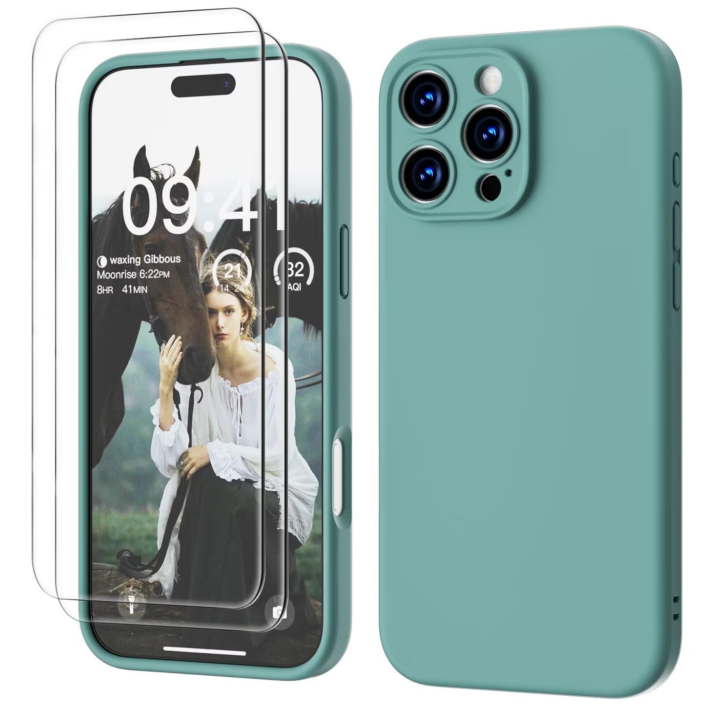 GOODVISH 3 IN 1 for iPhone 16 Case 6.1 inch, Upgraded Camera Protection, 2X HD Screen Protector, Liquid Silicone Anti-Scratch Shockproof Gel Rubber Anti-Fingerprint Phone Case Cover, Stone Grey
