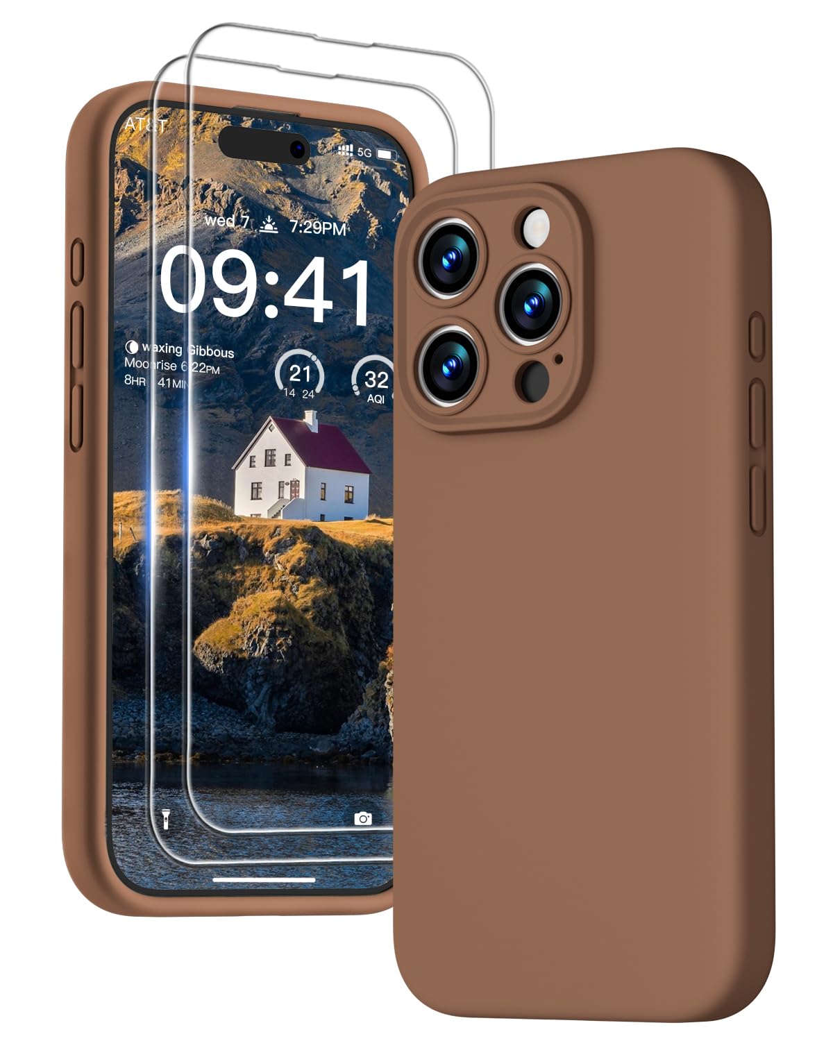 GOODVISH 3 IN 1 for iPhone 16 Case 6.1 inch, Upgraded Camera Protection, 2X HD Screen Protector, Liquid Silicone Anti-Scratch Shockproof Gel Rubber Anti-Fingerprint Phone Case Cover, Stone Grey